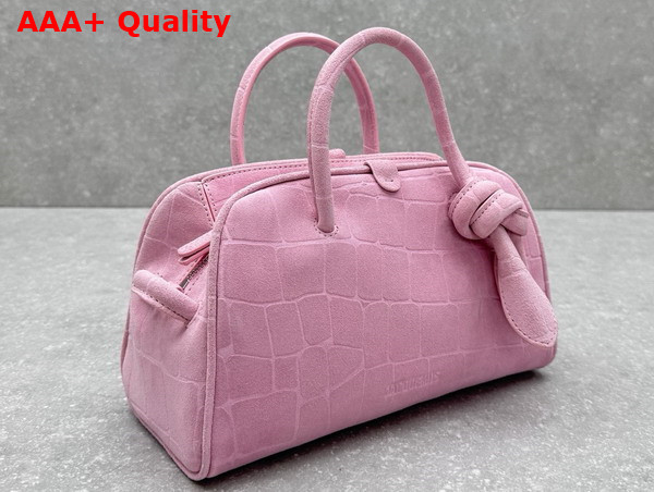Jacquemus The Small Turismo Light Pink Crocodile Embossed Suede Bowling Bag Replica