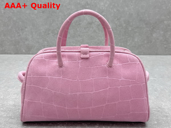 Jacquemus The Small Turismo Light Pink Crocodile Embossed Suede Bowling Bag Replica