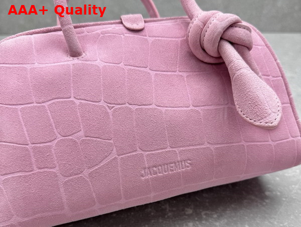 Jacquemus The Small Turismo Light Pink Crocodile Embossed Suede Bowling Bag Replica