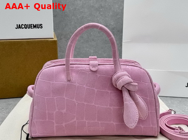 Jacquemus The Small Turismo Light Pink Crocodile Embossed Suede Bowling Bag Replica