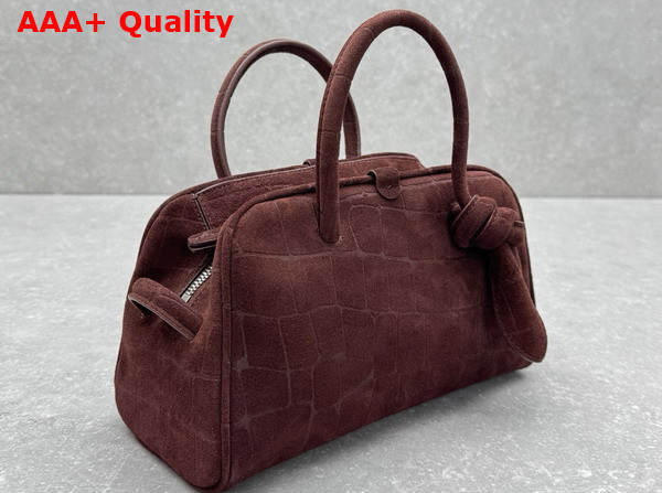 Jacquemus The Small Turismo Soft Bowling Bag in Dark Brown Crocodile Embossed Suede Calfskin Replica