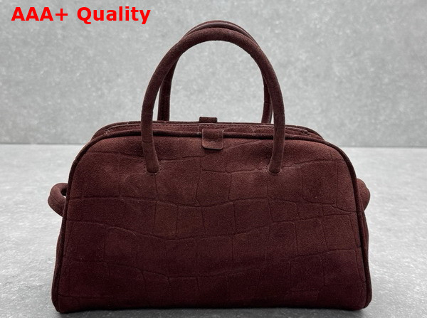 Jacquemus The Small Turismo Soft Bowling Bag in Dark Brown Crocodile Embossed Suede Calfskin Replica