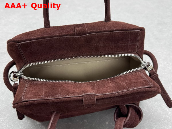 Jacquemus The Small Turismo Soft Bowling Bag in Dark Brown Crocodile Embossed Suede Calfskin Replica