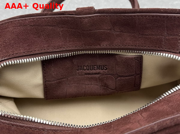 Jacquemus The Small Turismo Soft Bowling Bag in Dark Brown Crocodile Embossed Suede Calfskin Replica