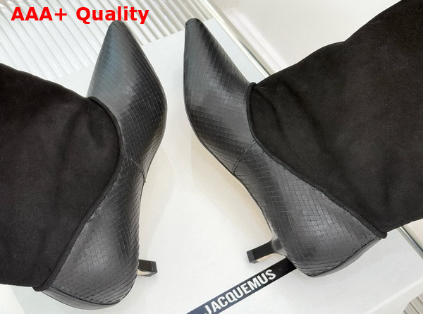 Jacquemus The Tourni Boots in Black Snake Skin Effect Calfskin and Suede Replica