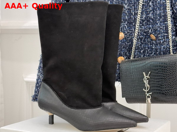 Jacquemus The Tourni Boots in Black Snake Skin Effect Calfskin and Suede Replica