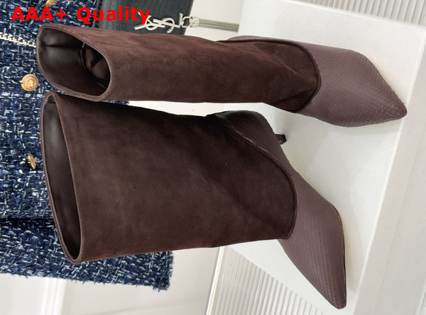 Jacquemus The Tourni Boots in Dark Brown Snake Skin Effect Calfskin and Suede Replica