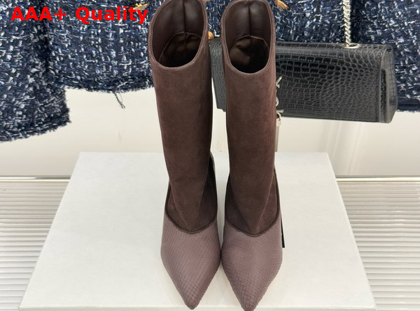 Jacquemus The Tourni Boots in Dark Brown Snake Skin Effect Calfskin and Suede Replica