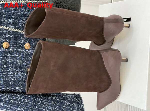 Jacquemus The Tourni Boots in Dark Brown Snake Skin Effect Calfskin and Suede Replica
