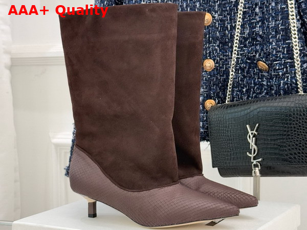 Jacquemus The Tourni Boots in Dark Brown Snake Skin Effect Calfskin and Suede Replica