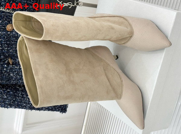 Jacquemus The Tourni Boots in Ivory Snake Skin Effect Calfskin and Suede Replica