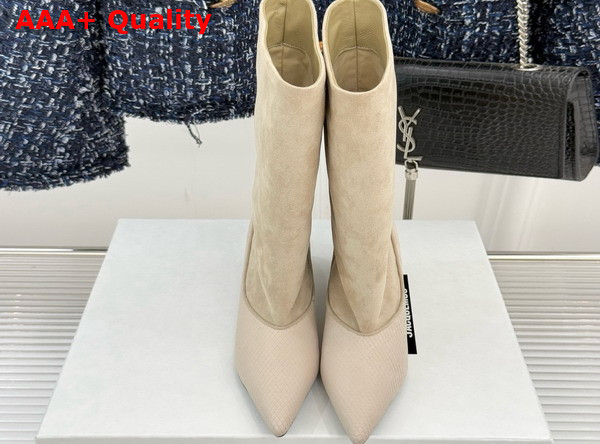 Jacquemus The Tourni Boots in Ivory Snake Skin Effect Calfskin and Suede Replica