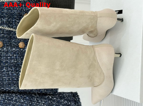 Jacquemus The Tourni Boots in Ivory Snake Skin Effect Calfskin and Suede Replica