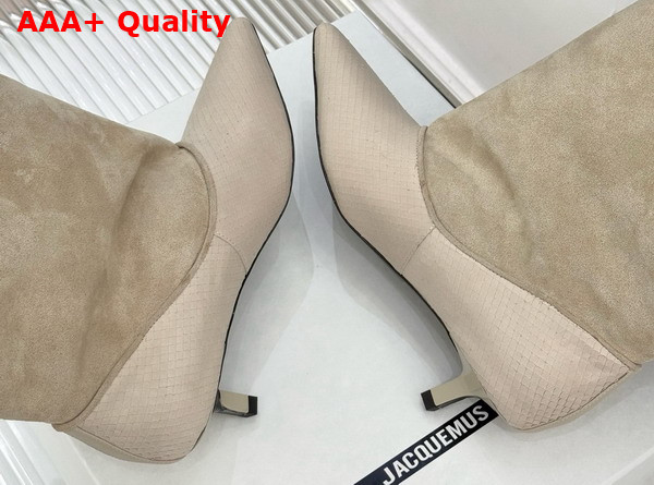 Jacquemus The Tourni Boots in Ivory Snake Skin Effect Calfskin and Suede Replica