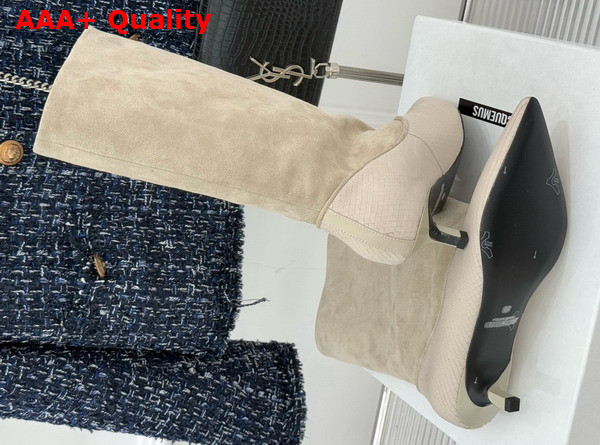 Jacquemus The Tourni Boots in Ivory Snake Skin Effect Calfskin and Suede Replica