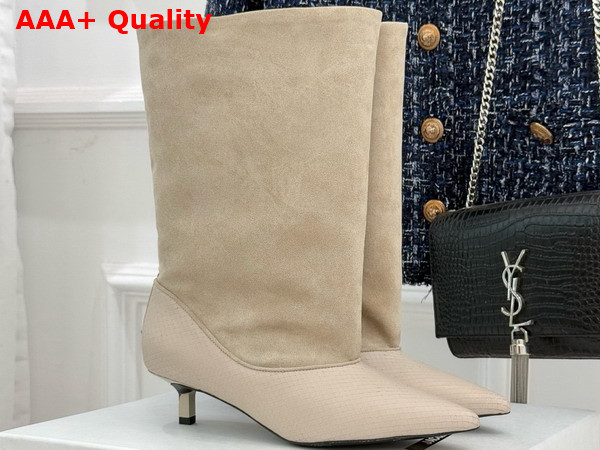 Jacquemus The Tourni Boots in Ivory Snake Skin Effect Calfskin and Suede Replica