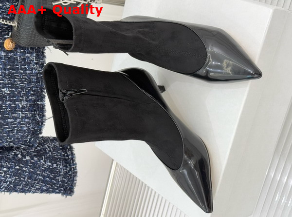 Jacquemus The Tourni Pumped Ankle Boots in Black Stretch Suede and Patent Leather Replica