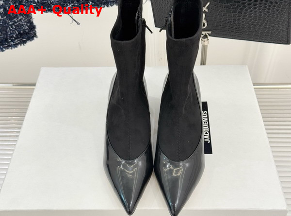 Jacquemus The Tourni Pumped Ankle Boots in Black Stretch Suede and Patent Leather Replica