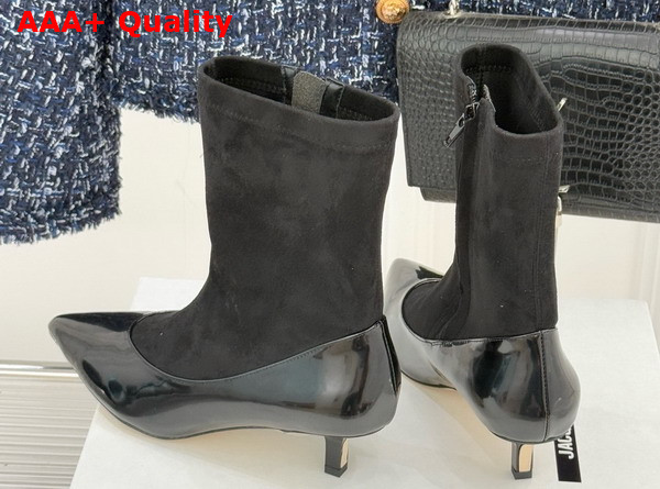 Jacquemus The Tourni Pumped Ankle Boots in Black Stretch Suede and Patent Leather Replica
