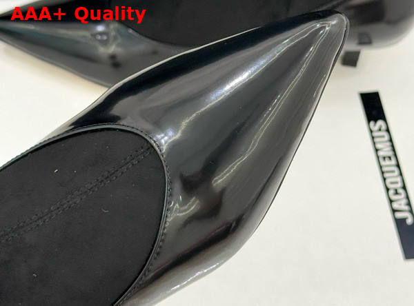 Jacquemus The Tourni Pumped Ankle Boots in Black Stretch Suede and Patent Leather Replica