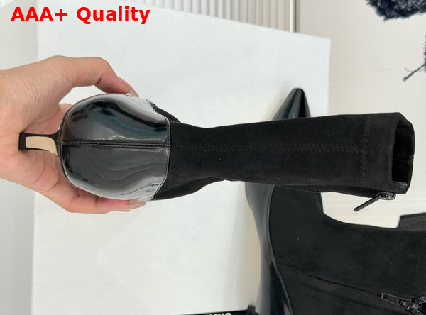 Jacquemus The Tourni Pumped Ankle Boots in Black Stretch Suede and Patent Leather Replica