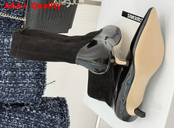 Jacquemus The Tourni Pumped Ankle Boots in Black Stretch Suede and Patent Leather Replica