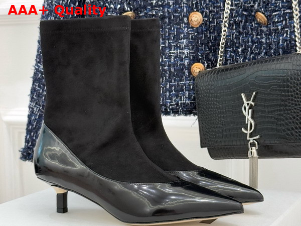 Jacquemus The Tourni Pumped Ankle Boots in Black Stretch Suede and Patent Leather Replica