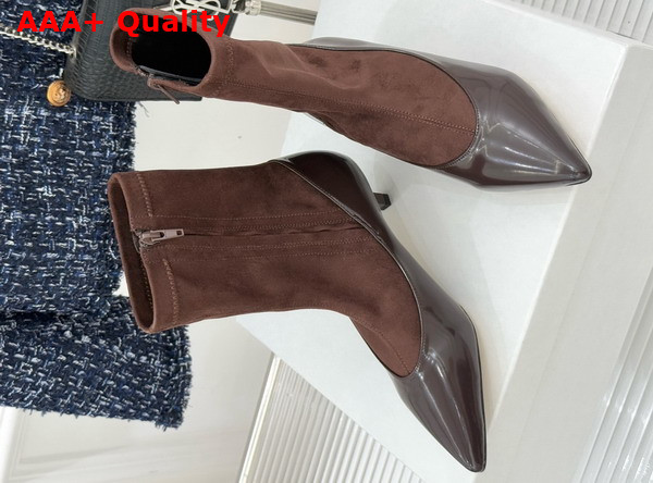 Jacquemus The Tourni Pumped Ankle Boots in Dark Brown Stretch Suede and Patent Leather Replica