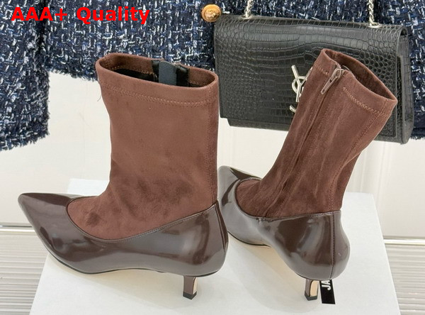 Jacquemus The Tourni Pumped Ankle Boots in Dark Brown Stretch Suede and Patent Leather Replica