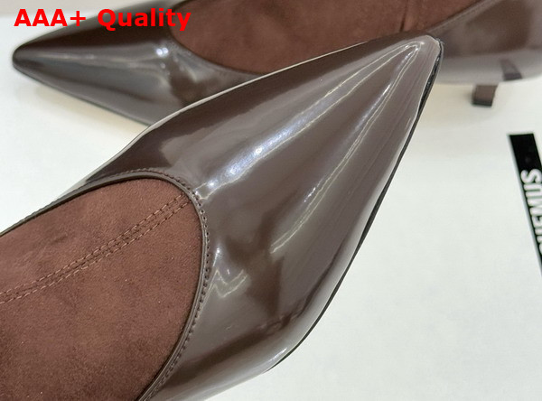 Jacquemus The Tourni Pumped Ankle Boots in Dark Brown Stretch Suede and Patent Leather Replica