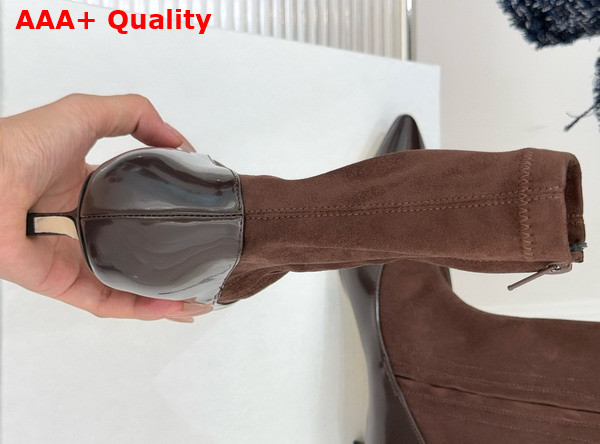Jacquemus The Tourni Pumped Ankle Boots in Dark Brown Stretch Suede and Patent Leather Replica