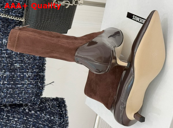 Jacquemus The Tourni Pumped Ankle Boots in Dark Brown Stretch Suede and Patent Leather Replica