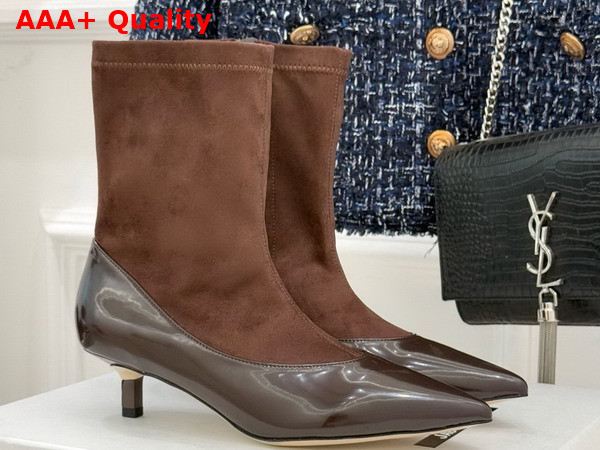 Jacquemus The Tourni Pumped Ankle Boots in Dark Brown Stretch Suede and Patent Leather Replica
