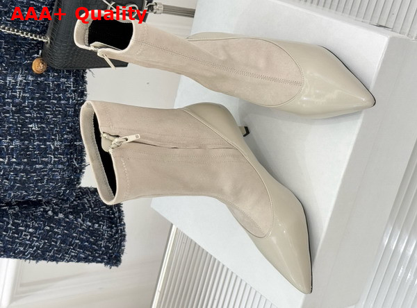 Jacquemus The Tourni Pumped Ankle Boots in Ivory Stretch Suede and Patent Leather Replica