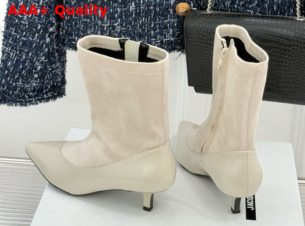 Jacquemus The Tourni Pumped Ankle Boots in Ivory Stretch Suede and Patent Leather Replica