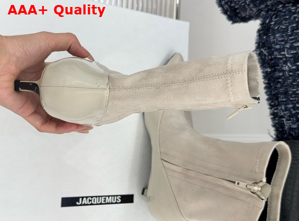 Jacquemus The Tourni Pumped Ankle Boots in Ivory Stretch Suede and Patent Leather Replica