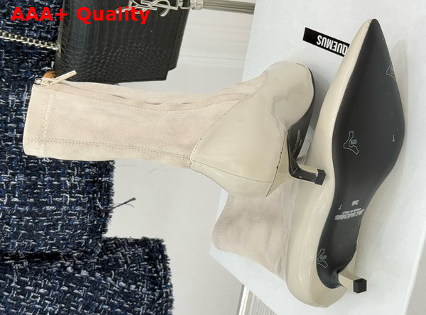 Jacquemus The Tourni Pumped Ankle Boots in Ivory Stretch Suede and Patent Leather Replica