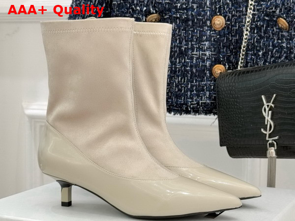 Jacquemus The Tourni Pumped Ankle Boots in Ivory Stretch Suede and Patent Leather Replica