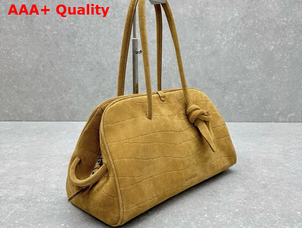 Jacquemus The Turismo Soft Bowling Bag in Camel Crocodile Embossed Suede Calfskin Replica