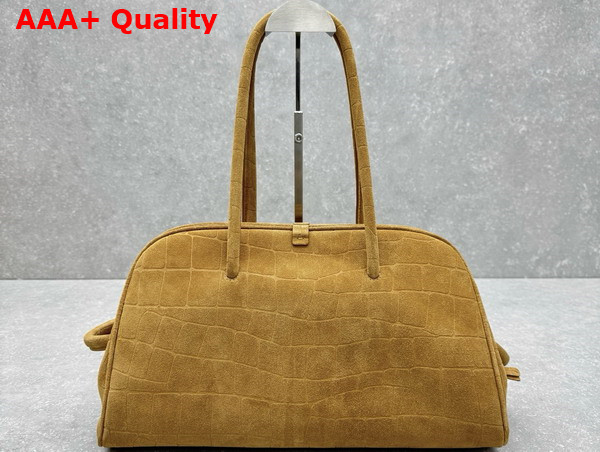 Jacquemus The Turismo Soft Bowling Bag in Camel Crocodile Embossed Suede Calfskin Replica