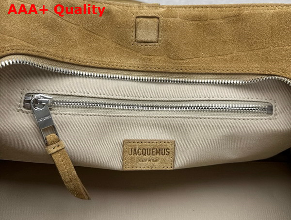 Jacquemus The Turismo Soft Bowling Bag in Camel Crocodile Embossed Suede Calfskin Replica