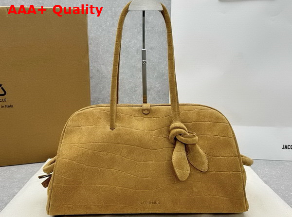Jacquemus The Turismo Soft Bowling Bag in Camel Crocodile Embossed Suede Calfskin Replica