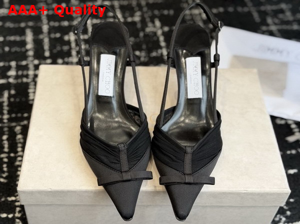 Jimmy Choo Afia Mesh Sling Back 65 Black Satin and Ruched Tulle Pumps Replica