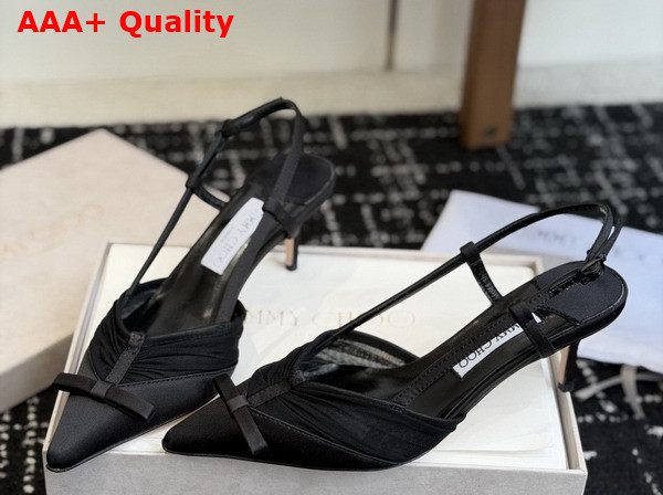 Jimmy Choo Afia Mesh Sling Back 65 Black Satin and Ruched Tulle Pumps Replica