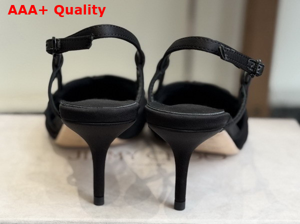 Jimmy Choo Afia Mesh Sling Back 65 Black Satin and Ruched Tulle Pumps Replica