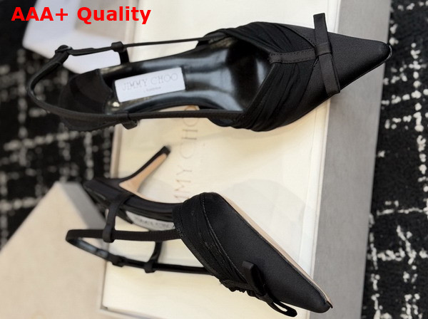 Jimmy Choo Afia Mesh Sling Back 65 Black Satin and Ruched Tulle Pumps Replica