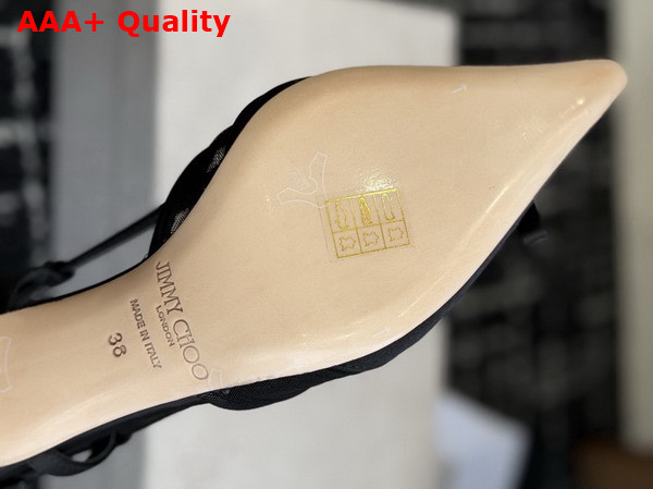 Jimmy Choo Afia Mesh Sling Back 65 Black Satin and Ruched Tulle Pumps Replica