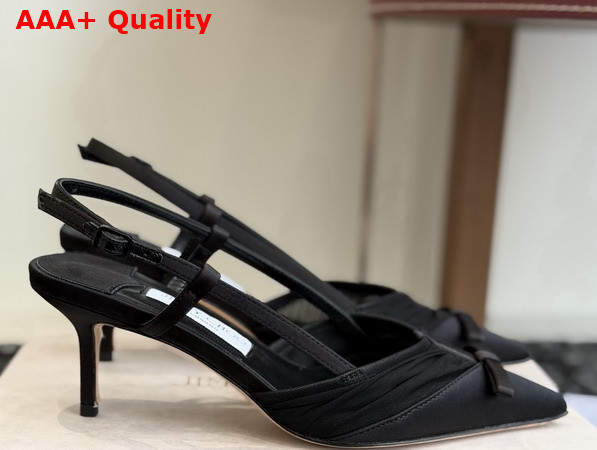 Jimmy Choo Afia Mesh Sling Back 65 Black Satin and Ruched Tulle Pumps Replica