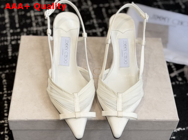 Jimmy Choo Afia Mesh Sling Back 65 Ivory Satin and Ruched Tulle Pumps Replica