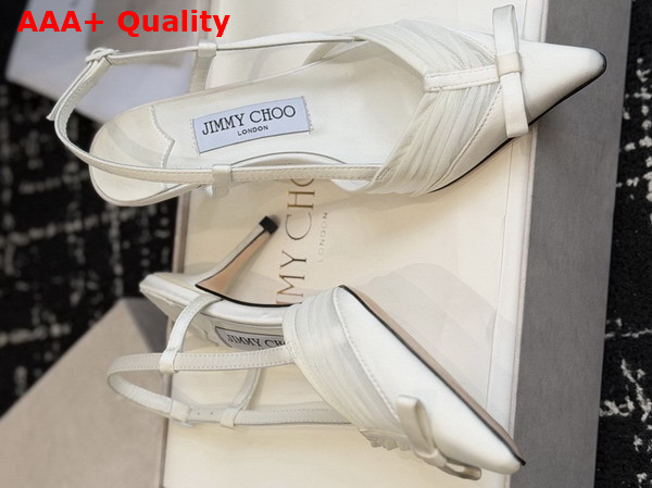 Jimmy Choo Afia Mesh Sling Back 65 Ivory Satin and Ruched Tulle Pumps Replica